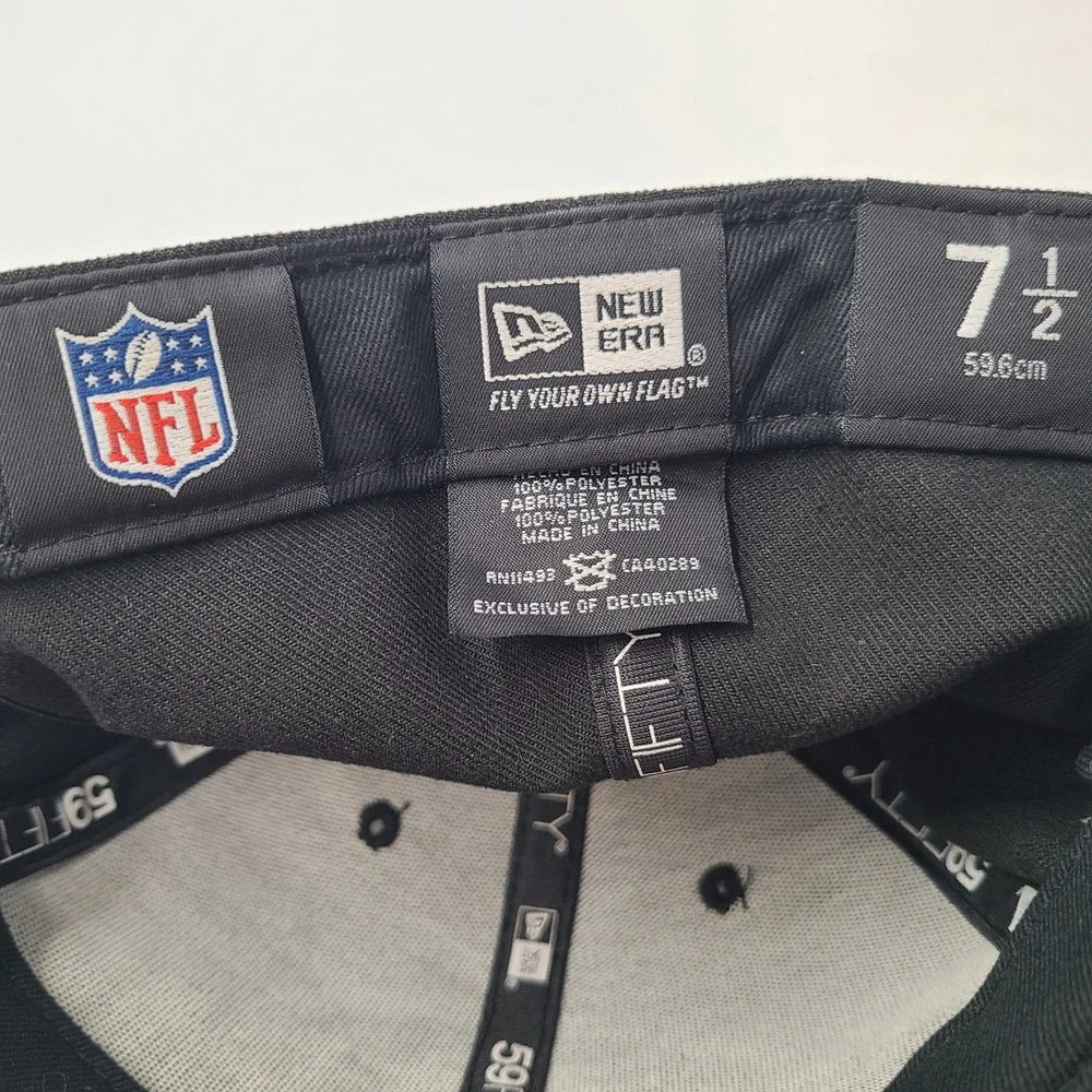Green Bay Packers Hat Fitted 7 1/2 New Era 59Fifty Black‎ White NFL Football Men